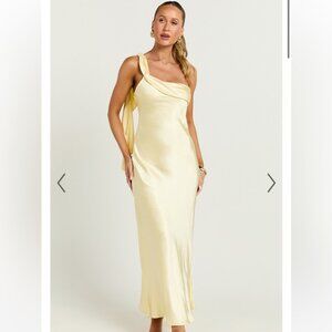 Selfie Leslie One-Shoulder Sash Maxi Dress Butter Yellow Large